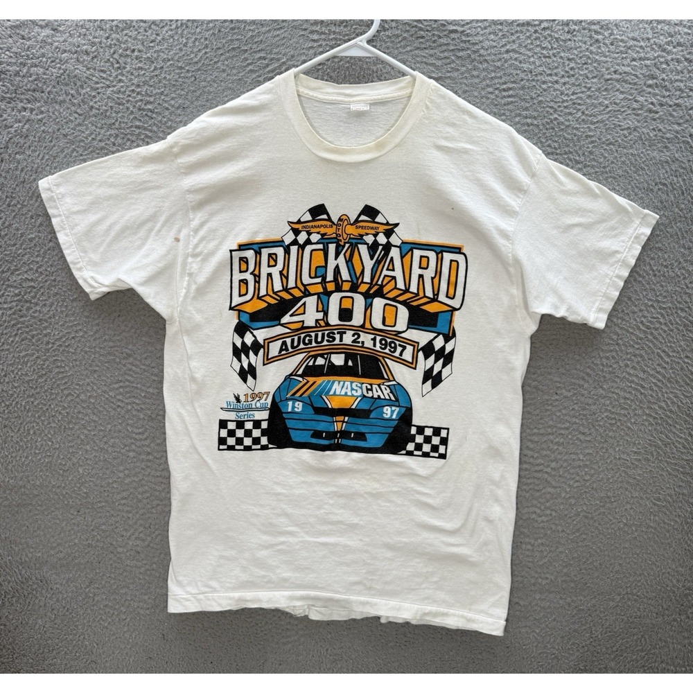 Vintage Nascar Shirt Adult XL White Single Stitch Crewneck Tee Grunge Faded 90s